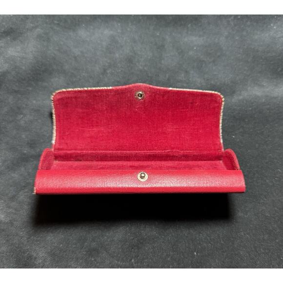 Vintage 1950s Red Hard Shell Leather Eyeglass Case Black Speckled Velvet Lined main image 4